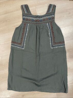 beachlunchlounge Olive Green Embroidered Tank Shift Dress